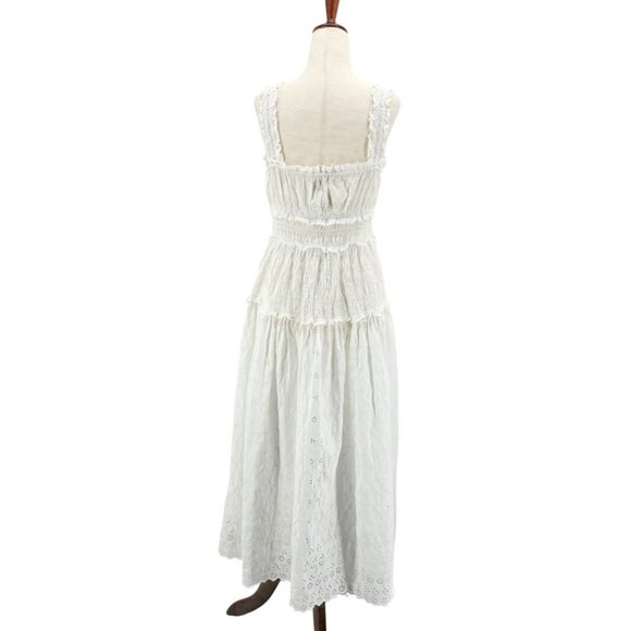 GAP X DOEN Womens Small Dress Eyelet Midi Embroidered White Square Neck Smock - Picture 5 of 9